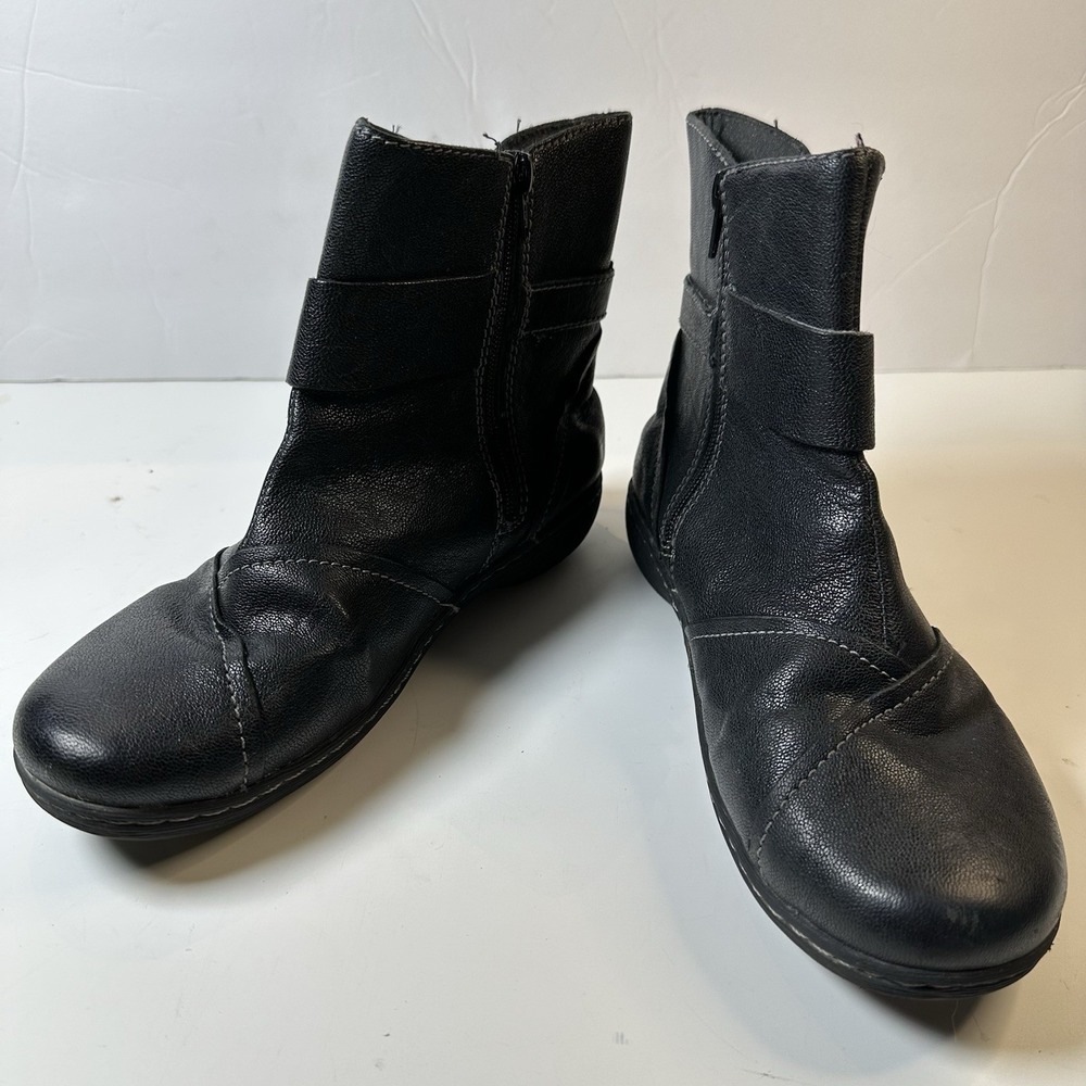CLARKS Fianna Womens 7W Black Leather Side Zip‎ Lined Ankle Bootie Comfortable